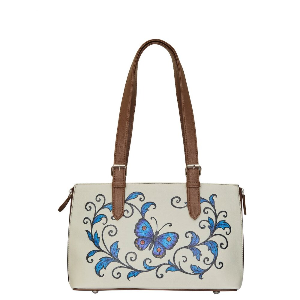 Printed Vegan Leather Shoulder Tote Bag for Women–Top Handle Bag